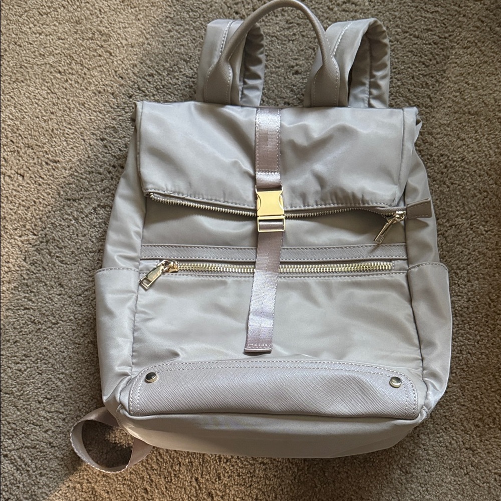 Madison West Beige and Gold Accent Handbag Backpack….Like new!